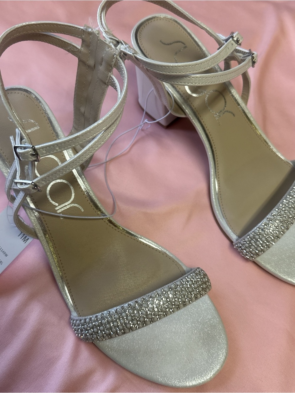 Sugar Silver Rhinestone Ankle-Strap Block Heel Sandals